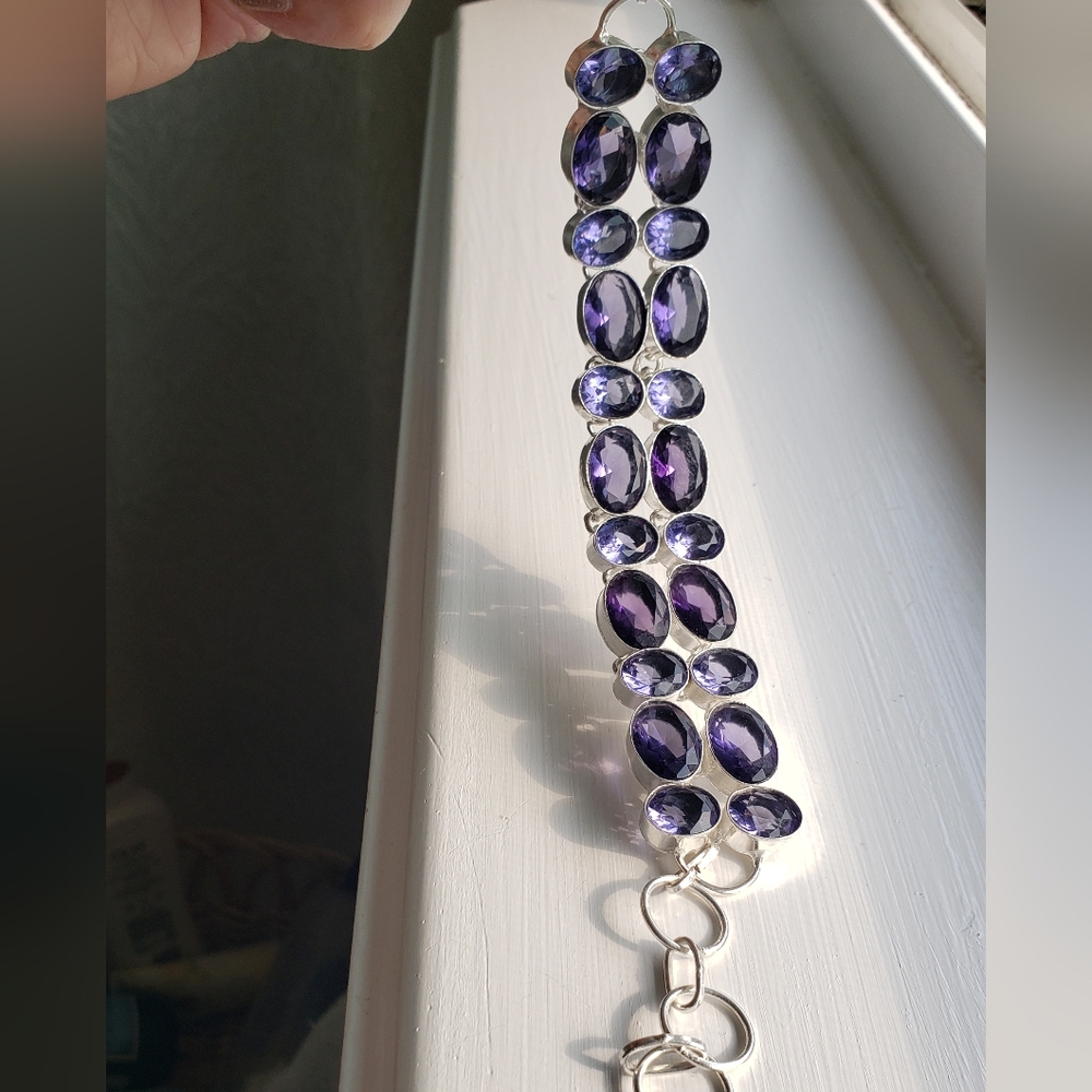 Tanzanite & Amethyst Bracelet In Sterling. Big, Gorgeous Purply-blue Jewels!
